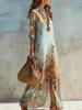 2026 European Beach Vacation Retro Light Blue Print Shirt Dress