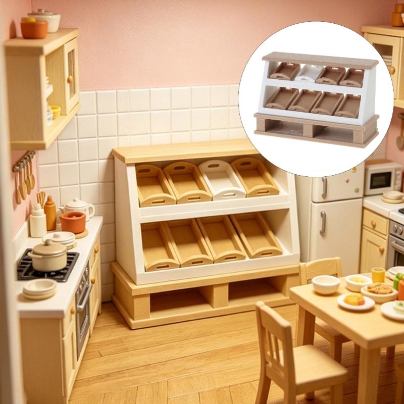 Mini Bakery Counter Cabinet Accessory, ABS Display Model with Two Slanted Shelf Detail for Pretend Play Tabletop Setup and Display Use