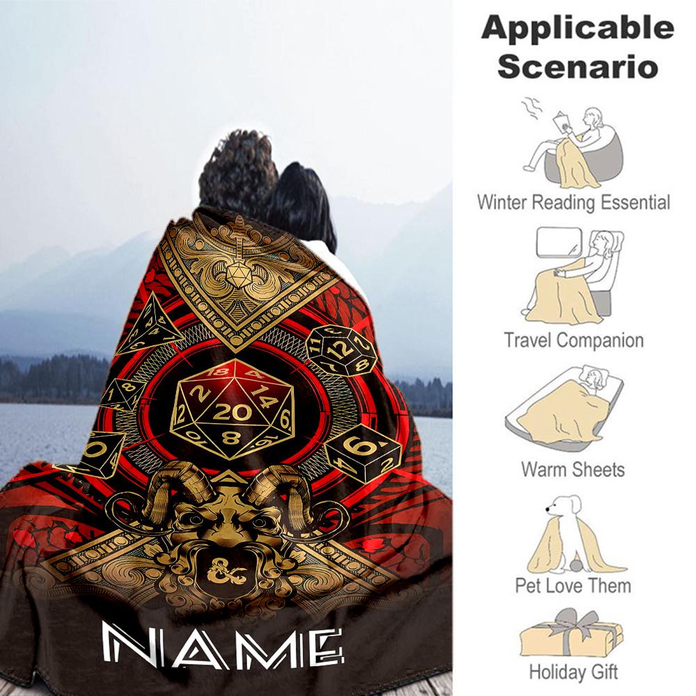Dark Dice Style Personalized Name Blanket Cozy Customizable Blanket Ultra-Soft Versatile for Picnics Couch Office Livingroom All-Season Use