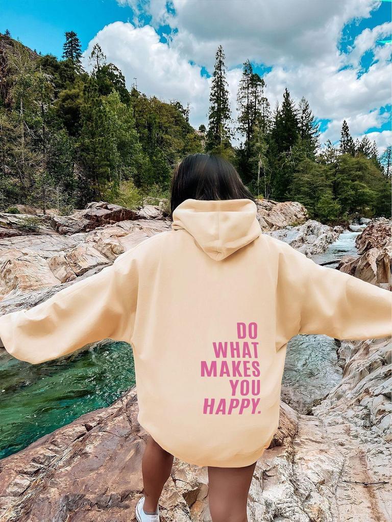 Women's Plus Velvet Hoodie with Kangaroo Pocket – Trendy Loose Fit, Letter Print, Drawstring Hood, 2026 Collection.