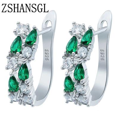 Wholesale Slver Color Luxury Sterling Silver Earrings Flash Colorful CZ Zircon Ear Studs Earrings Women Cheap Brincos