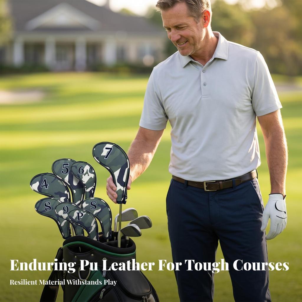 9 Pieces Tough Golf Iron Headcover with Zipper Waterproof