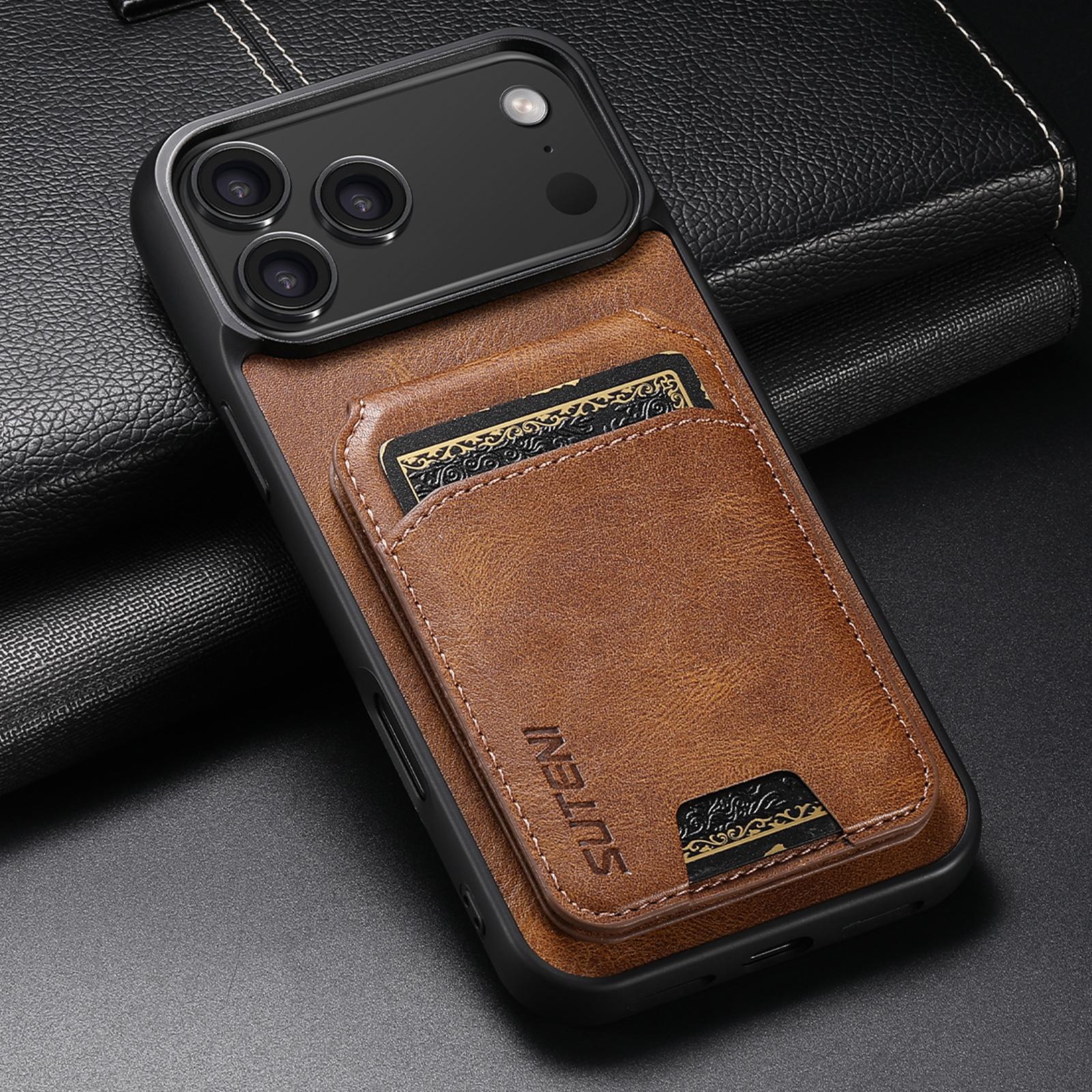 

EUCAGR Luxury Faux Leather Oil Wax Pattern Phone Case Card Holder Bag Stand For iPhone 17 Pro Max 17 Air 16 Plus 15 14 13 12 Pro iPhone17 Pro коричневий