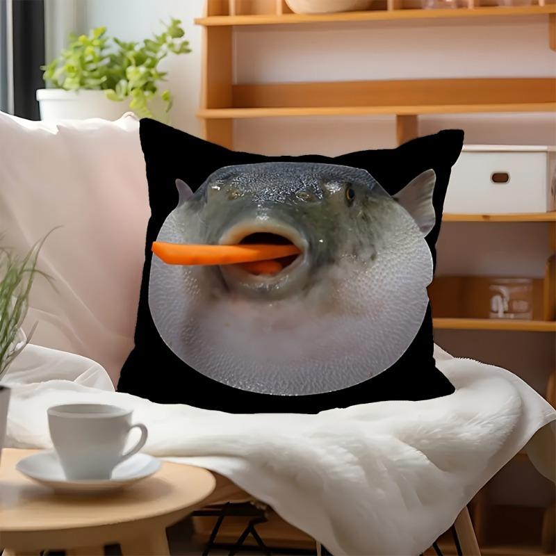 Doppelseitige zeitgenössische Kugelfisch-Meme-Weich-Kuschelkissenhülle für Bett, Sofa und Liegestuhl Heimdekoration