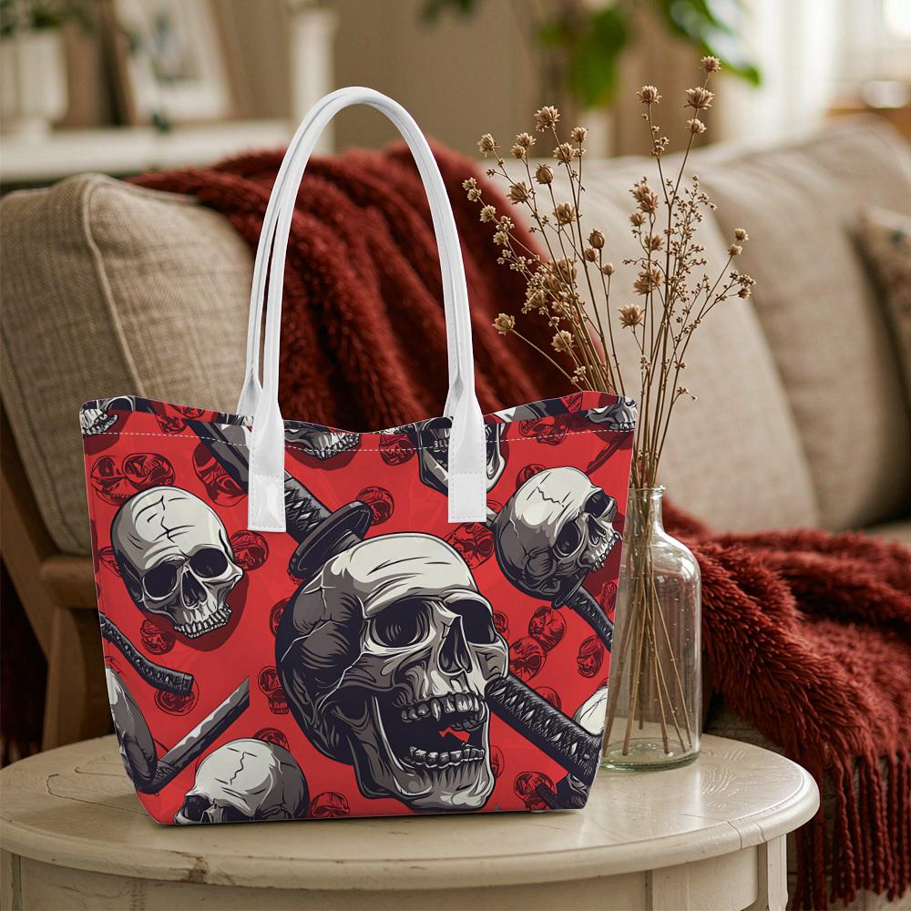 Gothic Skull Pattern Tote Bag Fashion Street Style Shoulder Bag Cool Daily Use Shopping Handbag