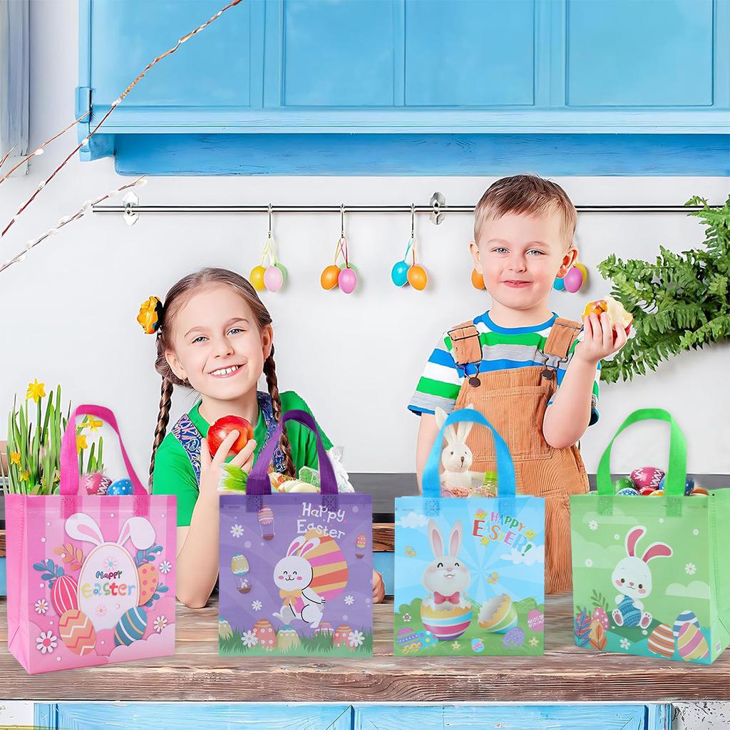 Happy Easter Bunny Waterproof Non-Woven Bag Easter Party Decorations For Home 2026 Kids Favors Supplies Rabbit Candy Gift Bag