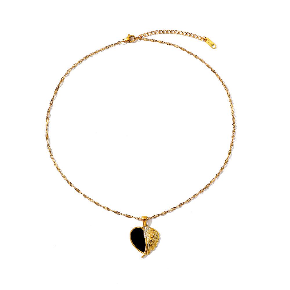 Waterproof 18K Gold-Plated Heart Pendant Necklace with Stainless Steel, White Mother of Pearl, and Abalone Shell