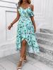 2025 Chic Floral Spaghetti Strap Off-Shoulder Ruffle Dress for Events