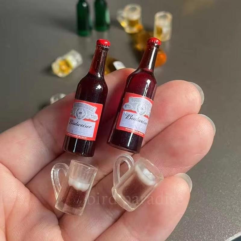 1 SET 1/6 Scale Simulation Miniature Mini Beer With Cup Drinks Water Bottle Model For Ob11 Bjd Dolls House Accessories Kids Toys