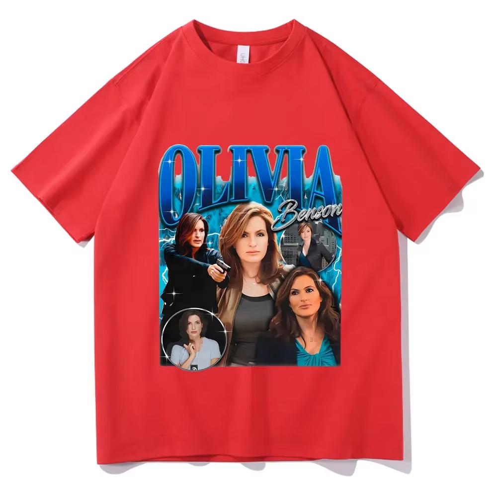 Fashion Retro Olivia Benson T-shirt Women's Super Street Headwear Women's Casual T-shirt Off Shoulder Retro Short Sleeve T-shirt