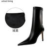 Women 9.5cm High Heels Leather Boots Lady Low Heels Short Ankle Boots Stripper Winter Warm Snow Plush Pointed Toe Shoes