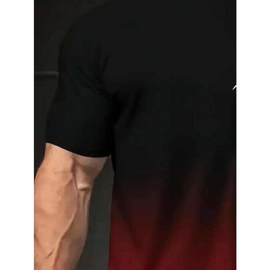 Gradient Color T-Shirt, Summer Men'S T-Shirt, Mountain Pattern, Men'S Crewneck Short-Sleeved Top Suitable for Outdoor Recreation