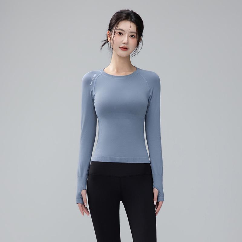 Women's Autumn/Winter Round Neck High Elastic Slimming Long Sleeve Quick-Dry Yoga and Fitness Top