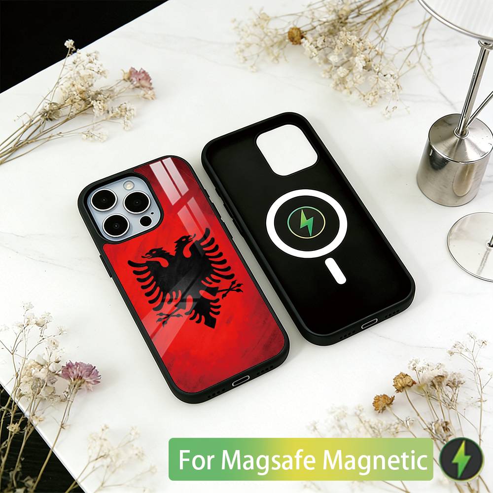 

A-Albanian Flag Eagle Phone Case For iPhone17,16,15,14,13,12,11 Plus,Pro Magnetic with Magsafe Wireless Charging iPhone17