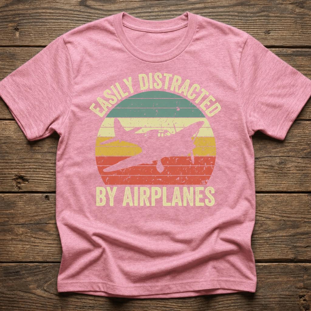 Easily Distracted By Airplanes Retro Airplane Shirt Pilot Gifts for Unisexs Clothing Unisexs Summmer Vintage Aviation Gift T Shirt