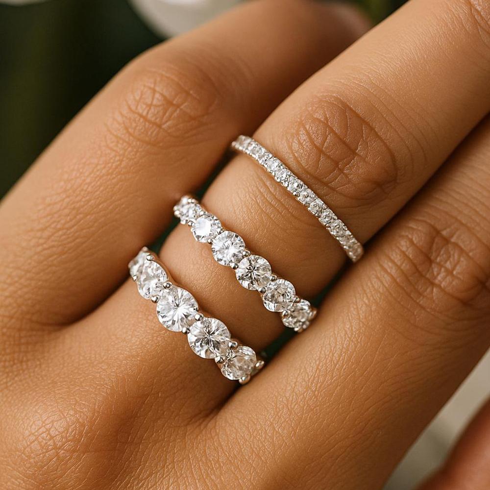 FEOBUR 2/3/4/5mm Full Moissanite Eternity Rings S925 Silver Plated 18k White Gold Diamond Wedding Band for Women Men Jewelry