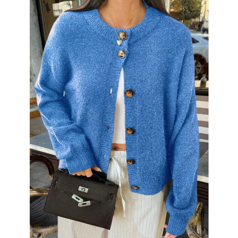 Casual Simple Button Long-sleeved Jacket Sweater for Women 2025 Autumn Winter