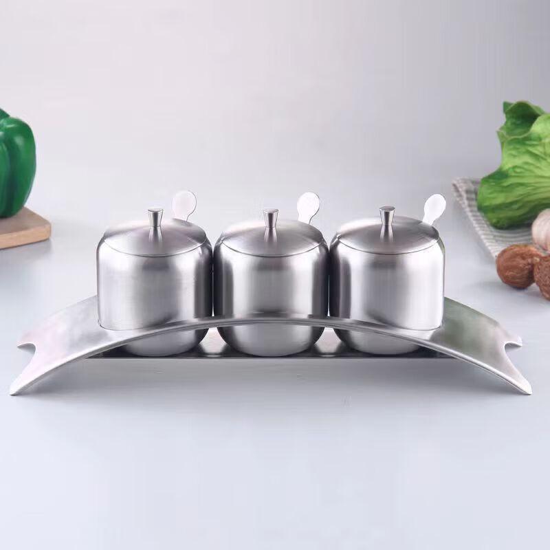 304 Stainless Steel Round Seasoning Jar with Spoon Lid