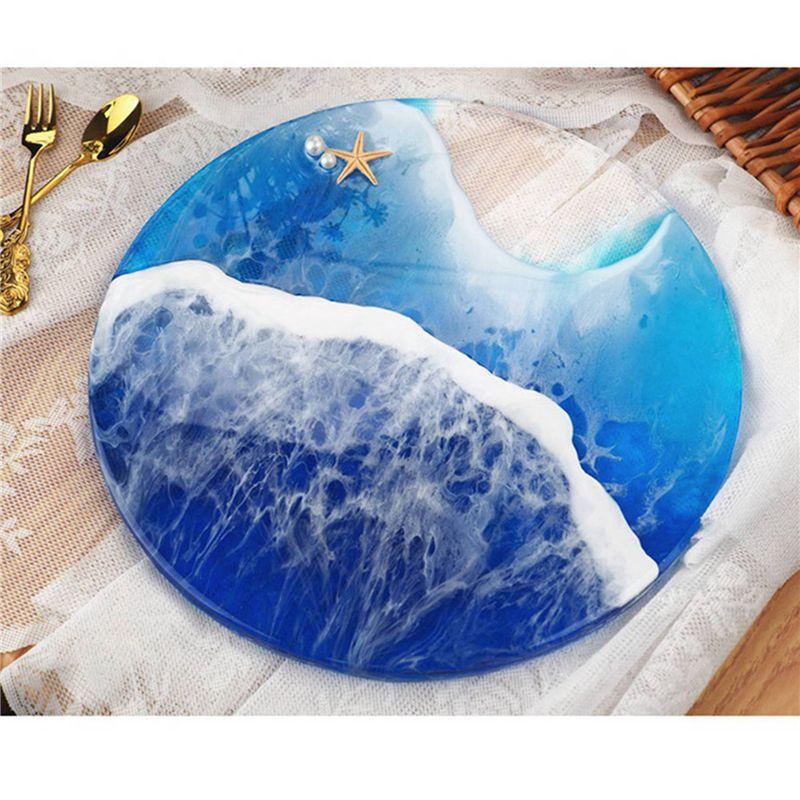 A74E-2X DIY Resin Epoxy Mold Coaster Tray Circle Silicone Mold 12 Inch Placemat Dessert Display Tray Mold