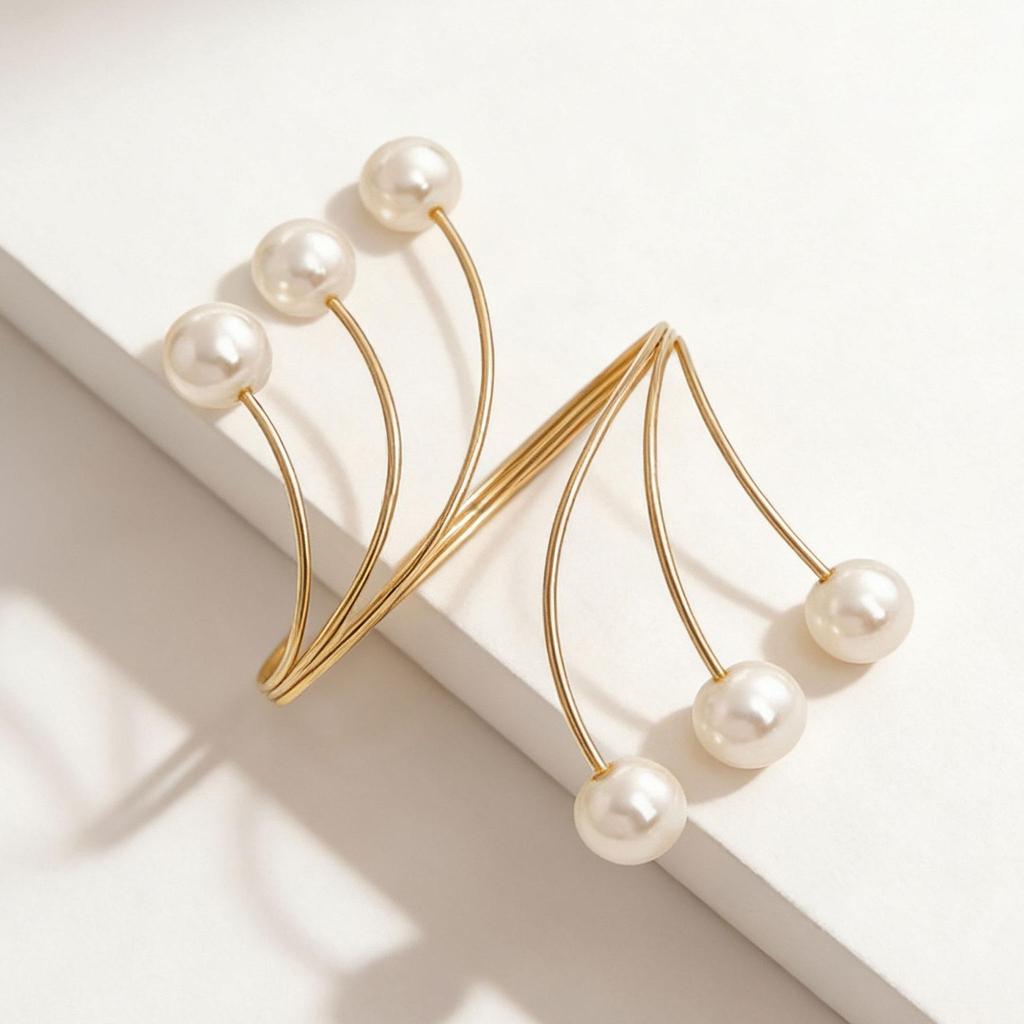 Metal Adjustable Open Pearl Baroque Style Bracelet for Bride