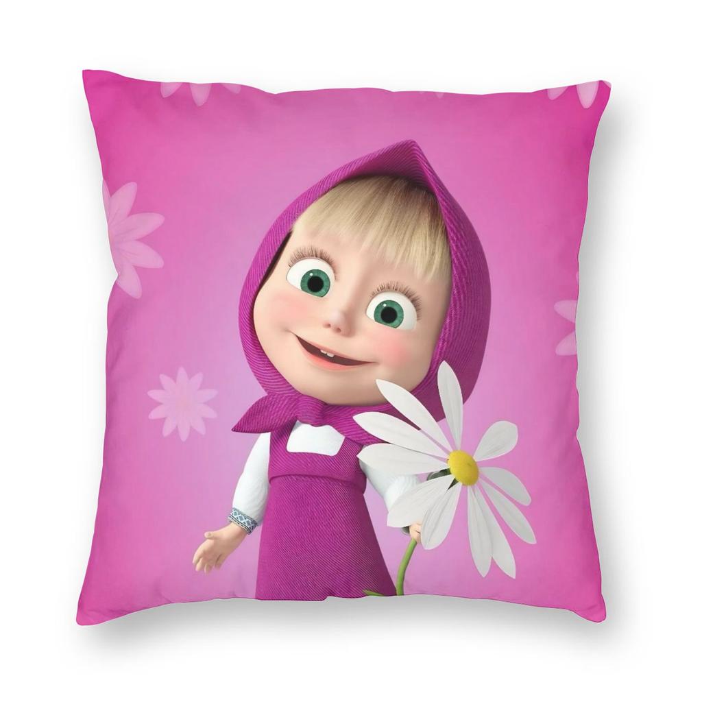 Cute Cartoon M-Masha And Bear Pillowcase Printing Polyester Cushion Cover Decor Throw Pillow Case Cover Home Square 40*40Cm