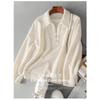 Spring Autumn Waffler Polo V-neck Loose Casual Sweatshirt Women Long Sleeve Solid Simple All-match Pullover Top