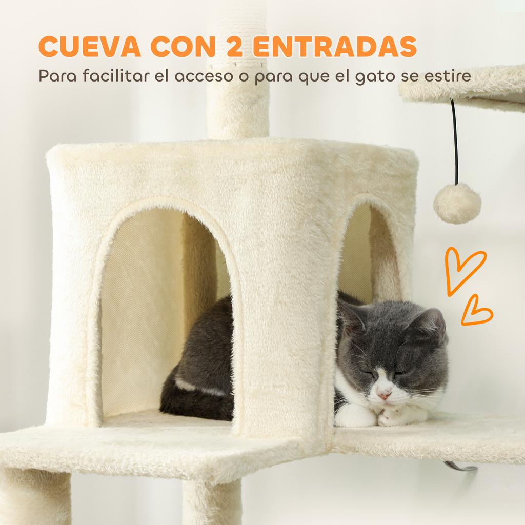 Cat Scratching Tree, Platform, Bed, Caves, Sisal Posts, 60 X 48 X 202 Cm, Beige
