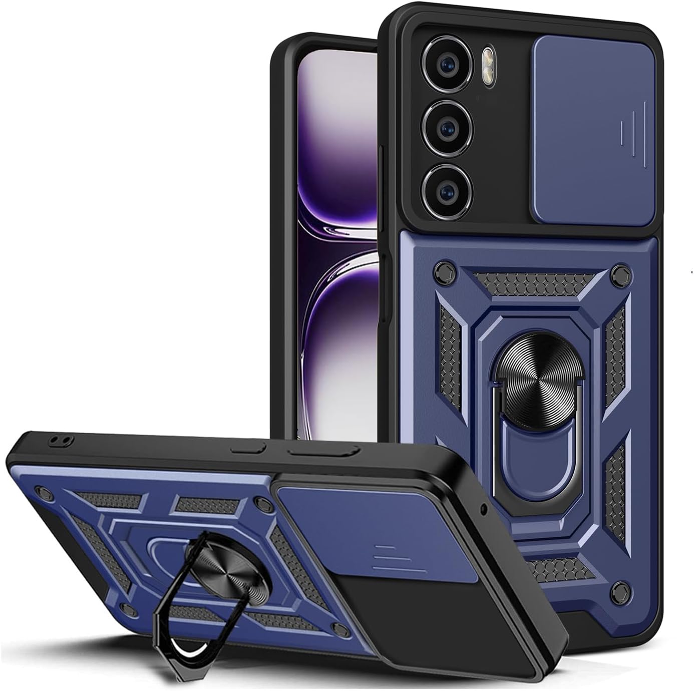 

Чехол Armor для OPPO Reno 12 Pro 5G Reno 13 Reno12 Reno13, защитная крышка объектива с кольцом, магнитный держатель, чехол Fundas OPPO Reno 12 Pro 5G синий