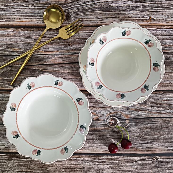 Ins French Household Kitchen Vintage Flower Plate Afternoon Refreshment Cake Ceramic Dish Fruit Salad  Swing Props