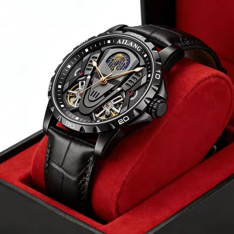 AILANG 8831Luxury Double Tourbillon Mechanical Watch Luminous Moon Phase Dial Automatic Clock Waterproof Bracelet Hollowed Reloj