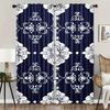 2pcs Navy Blue Floral Print Curtains - Light Filtering Polyester Rod Pocket Drapes for Bedroom   Living Room & Office Decor   All-