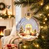 Festive Home Desktop Decorations Lighted Christmas Ornaments, 3D Miniature Scene Hanging Balls with Warm LED Light, Cute Xmas Tree Lights Reindeer