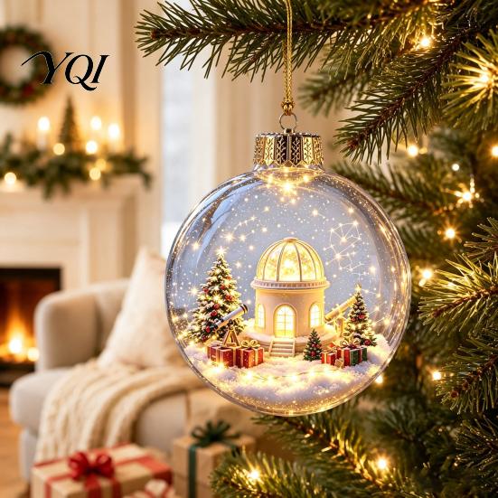 Festive Home Desktop Decorations Lighted Christmas Ornaments, 3D Miniature Scene Hanging Balls with Warm LED Light, Cute Xmas Tree Lights Reindeer