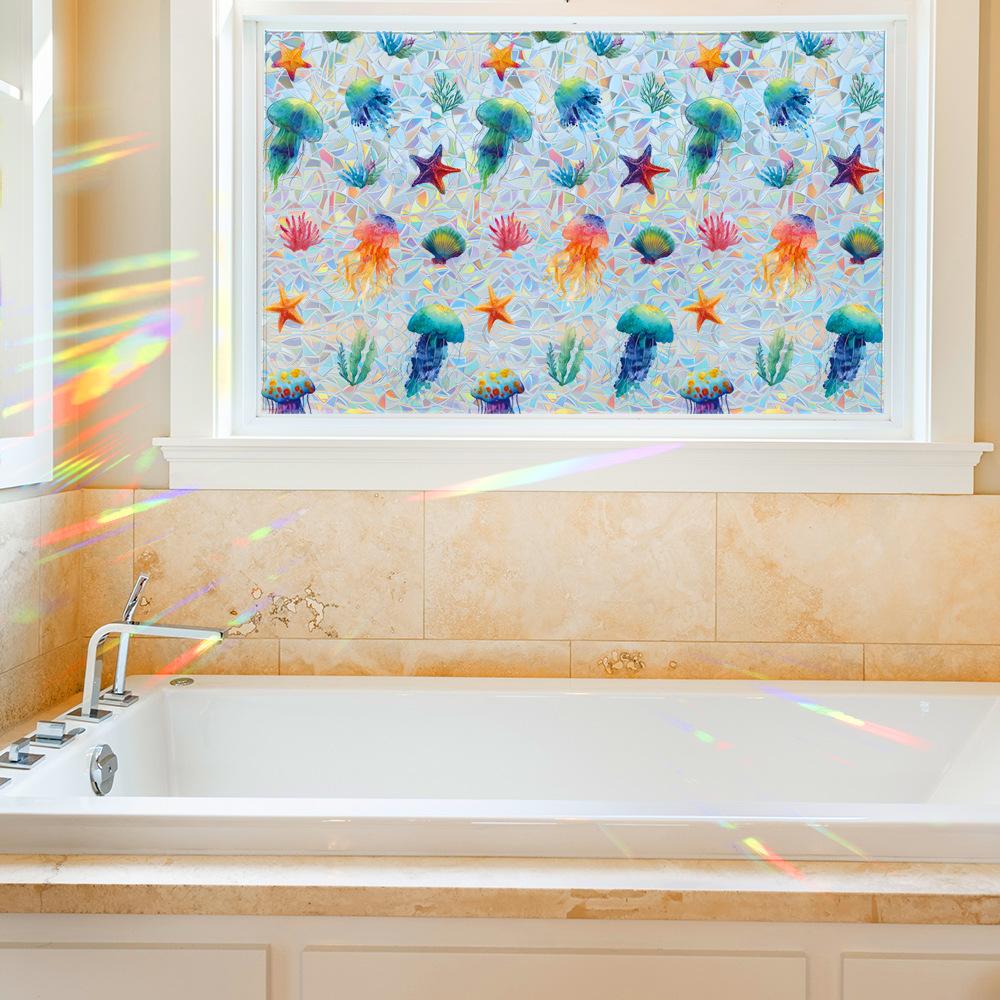 Laser Underwater World Biological Bathroom Glass Door and Window Decorative Stickers