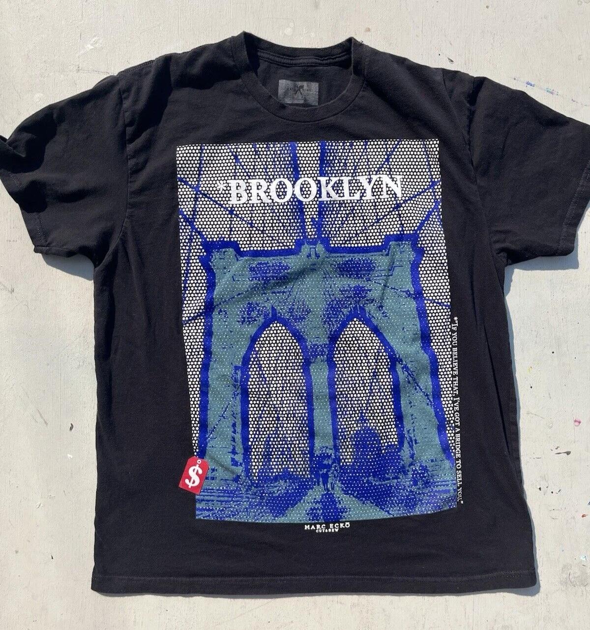 Men s Marc Ecko T-Shirt Black Brooklyn L Streetwear Y2K Hip Hop City Bridge NYC XL