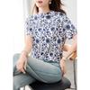 Srcr Women's 100% Mulberry Silk Double-Sided Floral Print T-Shirt