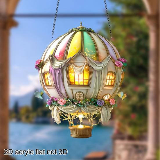 Stained Glass Style Hot Air Balloon Suncatcher 2D Acrylic Window Hanging Ornament for Home Garden Wall Window Decor