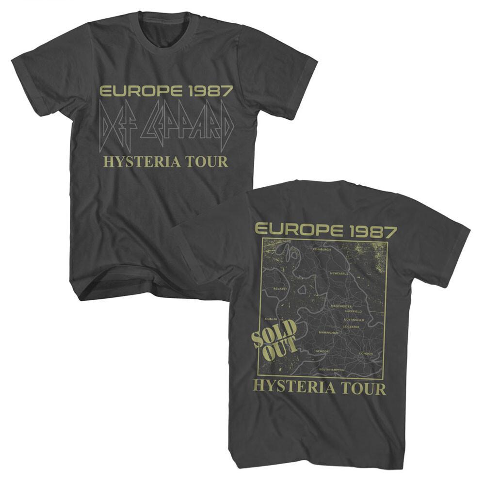 Def Leppard Europe 1987 Hysteria Tour Map SOLD OUT Men T Shirt Band Merch L