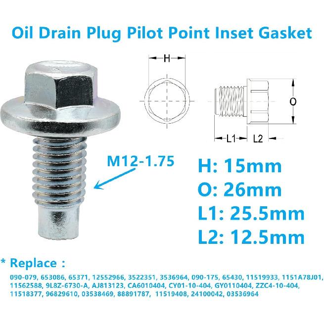 5 PCS M12x1.75 Oil Drain Plug Pilot Point With ert Gasket Replace 090-17