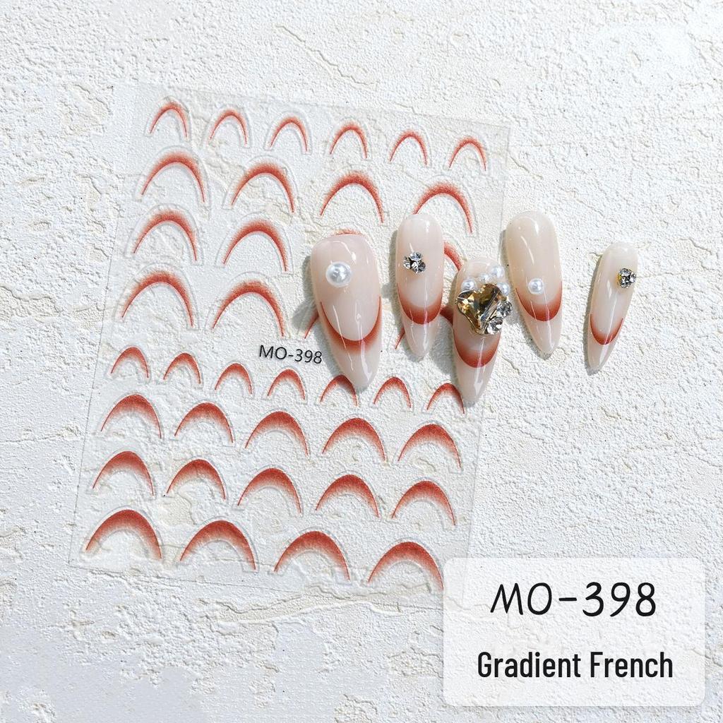 French Gradient Nail Stickers: Red, Black, White Striped Decals