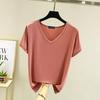 Women's Plus Size V-Neck Modal T-Shirt - Short Sleeve, Loose Fit, Thin Layer, Korean Style