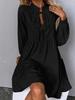 Shi Ying Women's Solid Color Autumn Midi Dress - Long Sleeve, Drawstring, Pointed Collar, Loose Fit