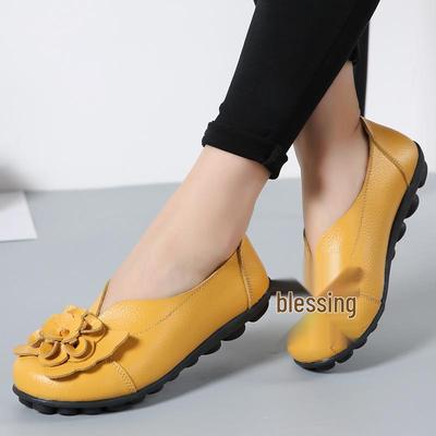 2025 Spring/Summer Women's Floral Cowhide Comfort Flats, Four Seasons Slip-On Mom Shoes