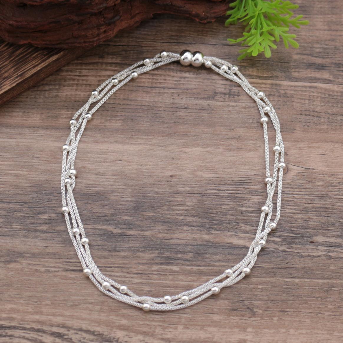 

Новое многорядное магнитное колье из серебристых бусин, женская универсальная и изысканная многослойная цепочка из бусин