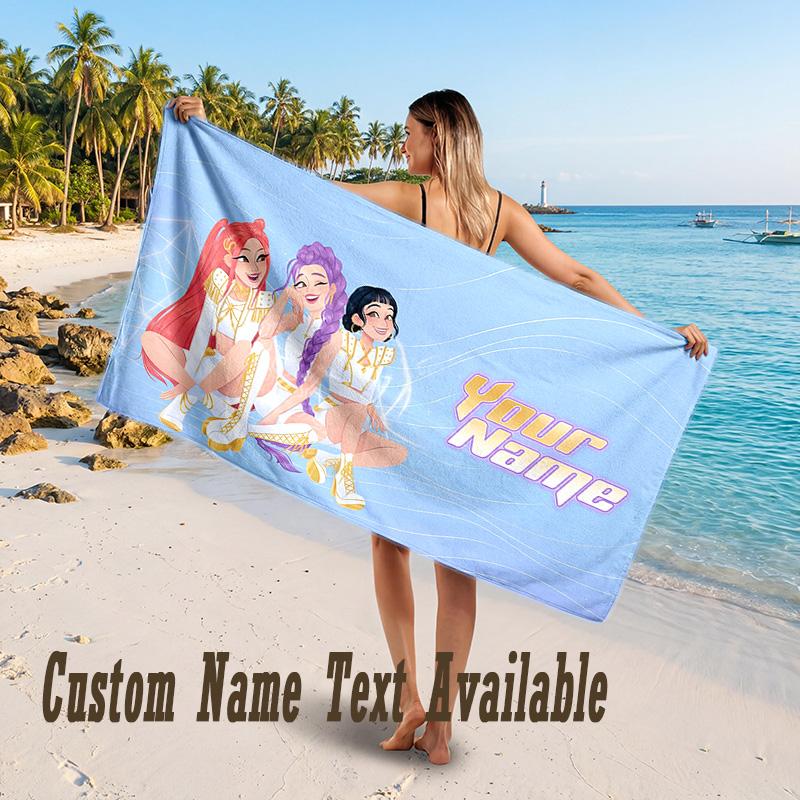 Kpop Demon Hunters Design Beach Towel Custom Text Large Towel for Beach Vacation
