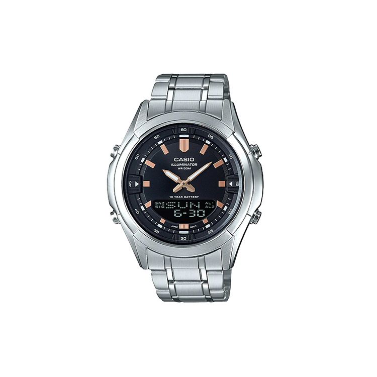

Casio 50M Water Resistant Quartz Movement Stainless Steel Strap Watch Men watches Black AMW-840D-1AVDF Black Dial