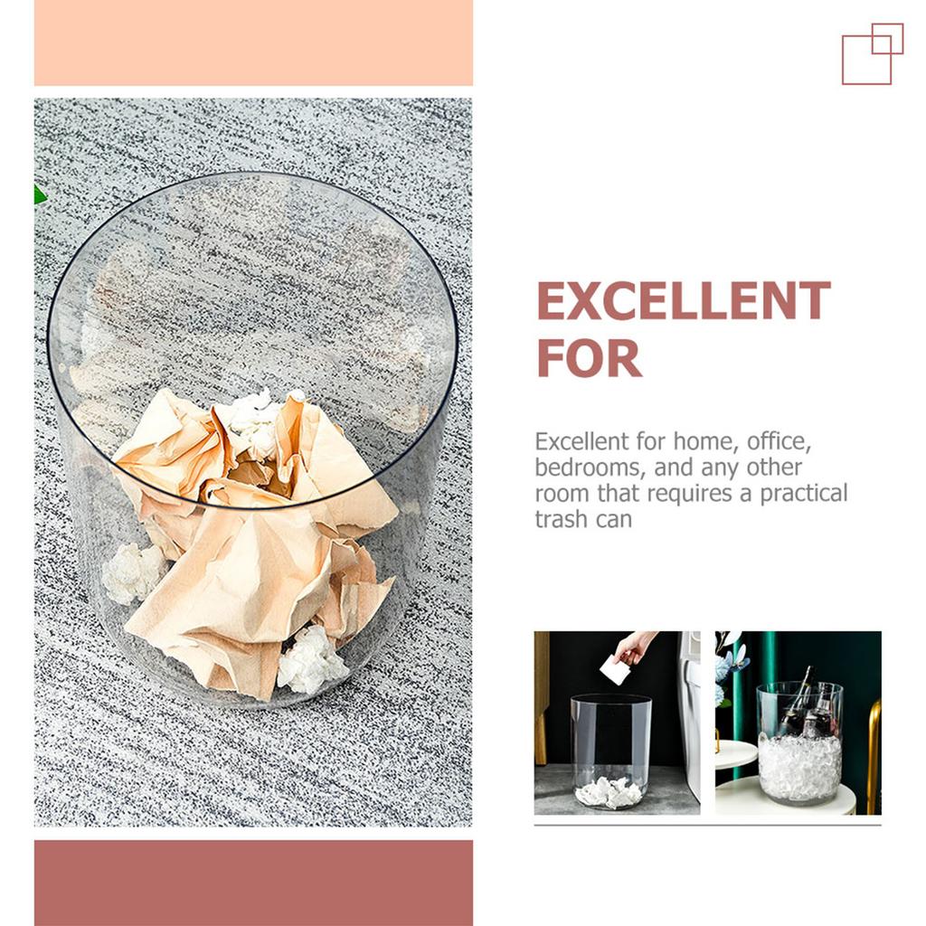 Large Capacity Clear Trash Can Transparent Garbage Can for Living Room Bedroom Office Kitchen Home Decor Household