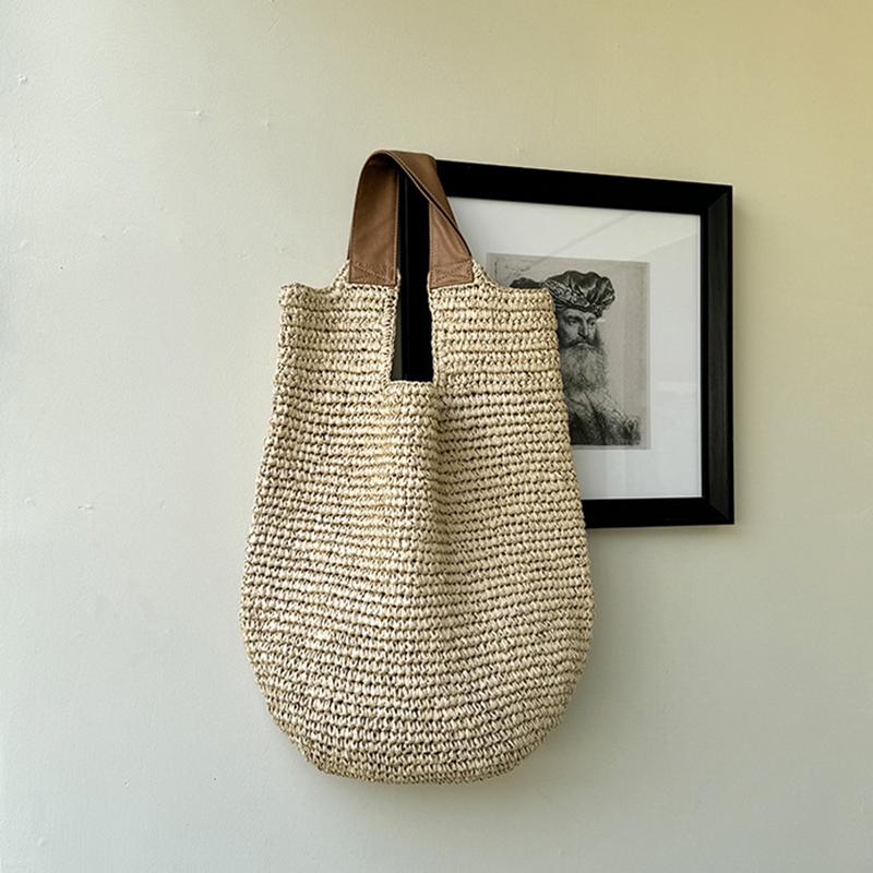 Borsa a Spalla Intrecciata Fatta a Mano Vintage da Spiaggia Estiva Rattan Rattan Borse da Shopping Bohémien da Donna per Viaggio Estivo Vacanza Tote Casual