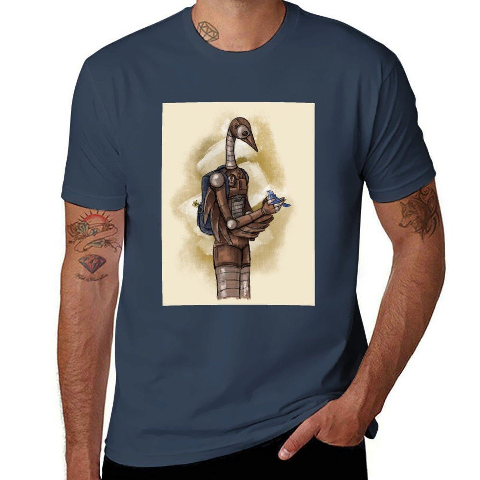 Steampunk Bird and his Friend TShirt Summer Holiday Casual Tee S