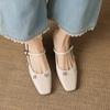 Krazing Pot Microfiber Square Toe Thick Med Heels Spring Summer Shoes Big Size 43 Flowers Decoration Women Office Lady Pumps